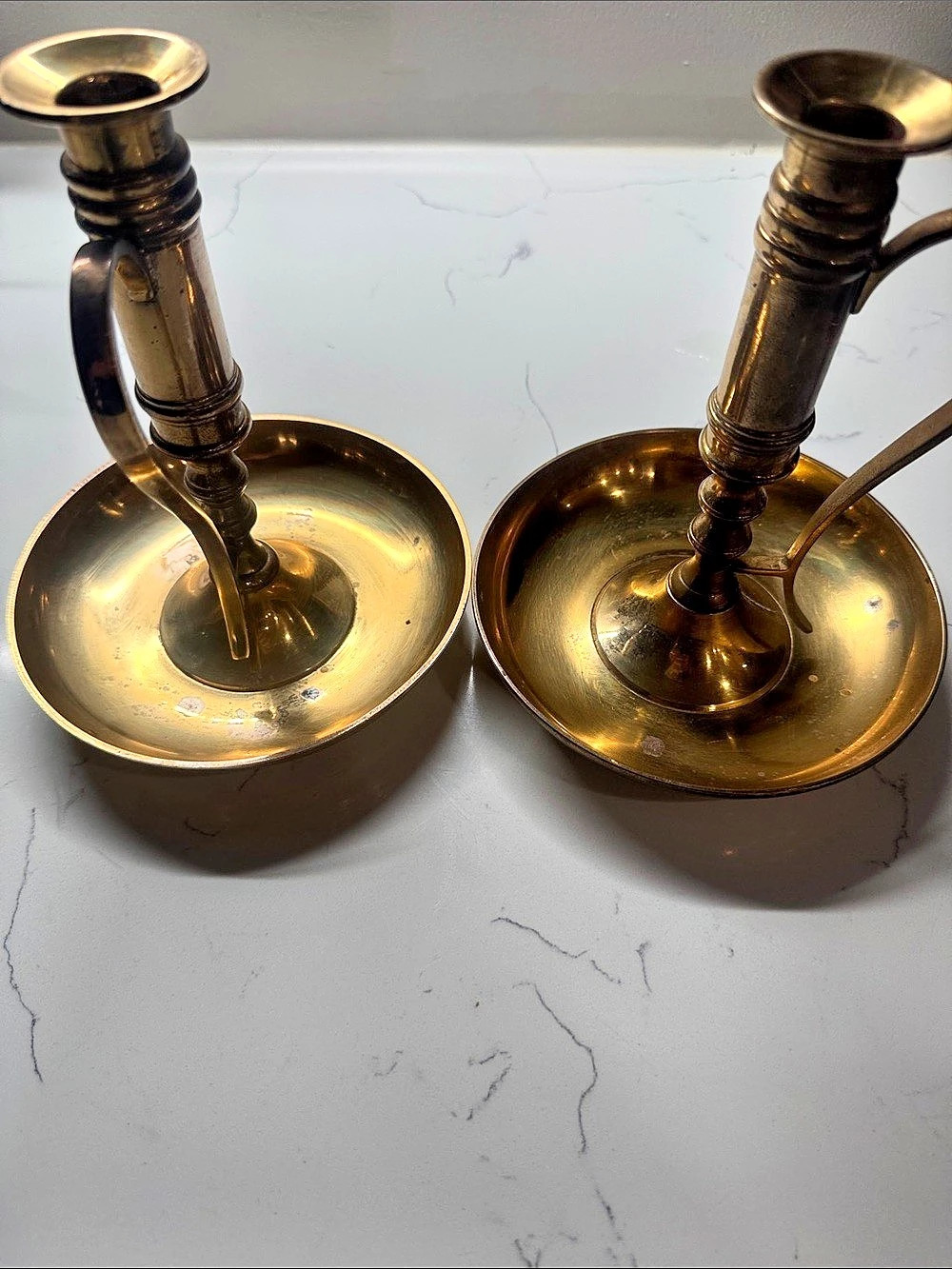 Gold Brass Candlestick Holders Pair